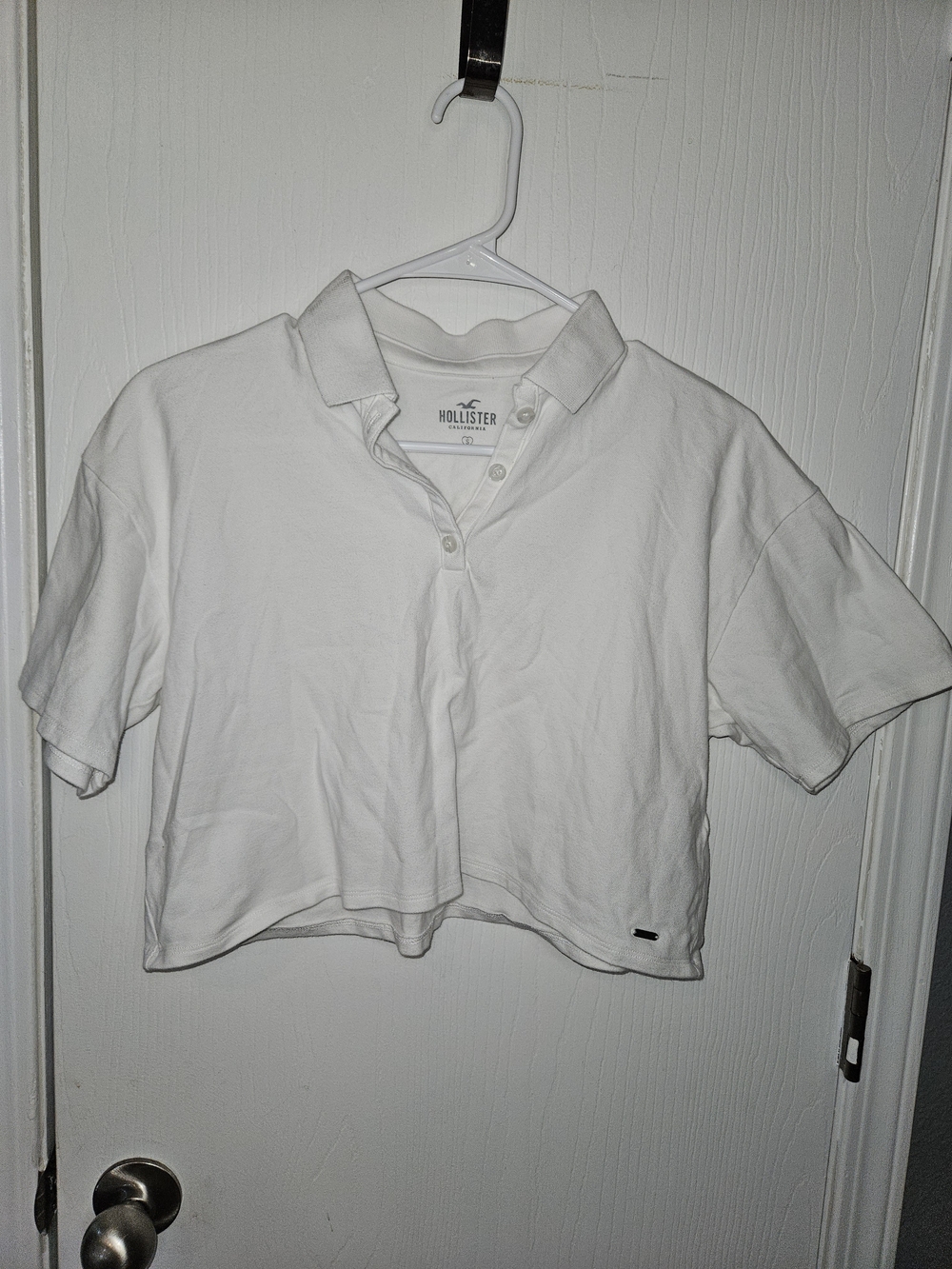 Hollister White Cropped Polo Top